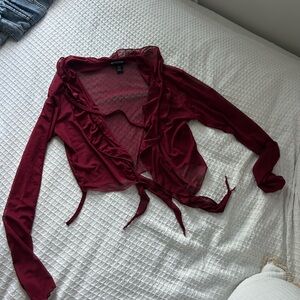 Pretty Little Thing Sheer Burgundy Long Sleeve Top